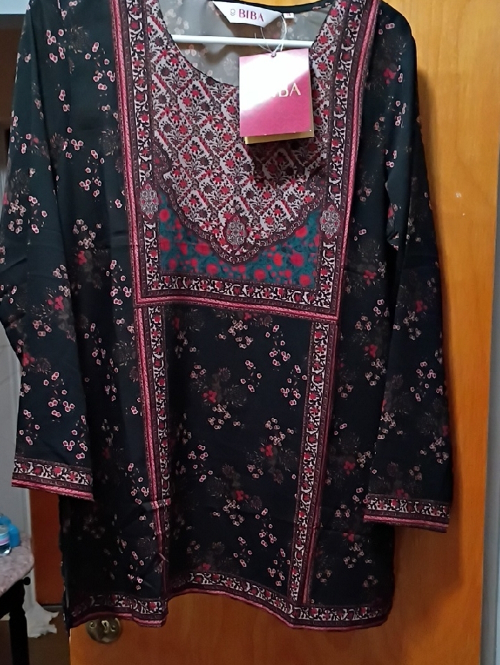 Biba Black Tunic with Burgundy and Teal Panel